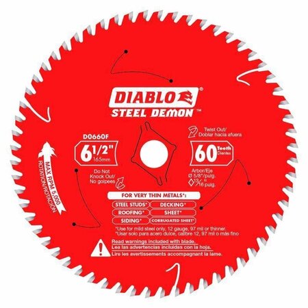 DIABLO Steel Demon 6-1/2 in. D X 5/8 in. TiCo Hi-Density Carbide Circular Saw Blade 60 teeth D0660FA